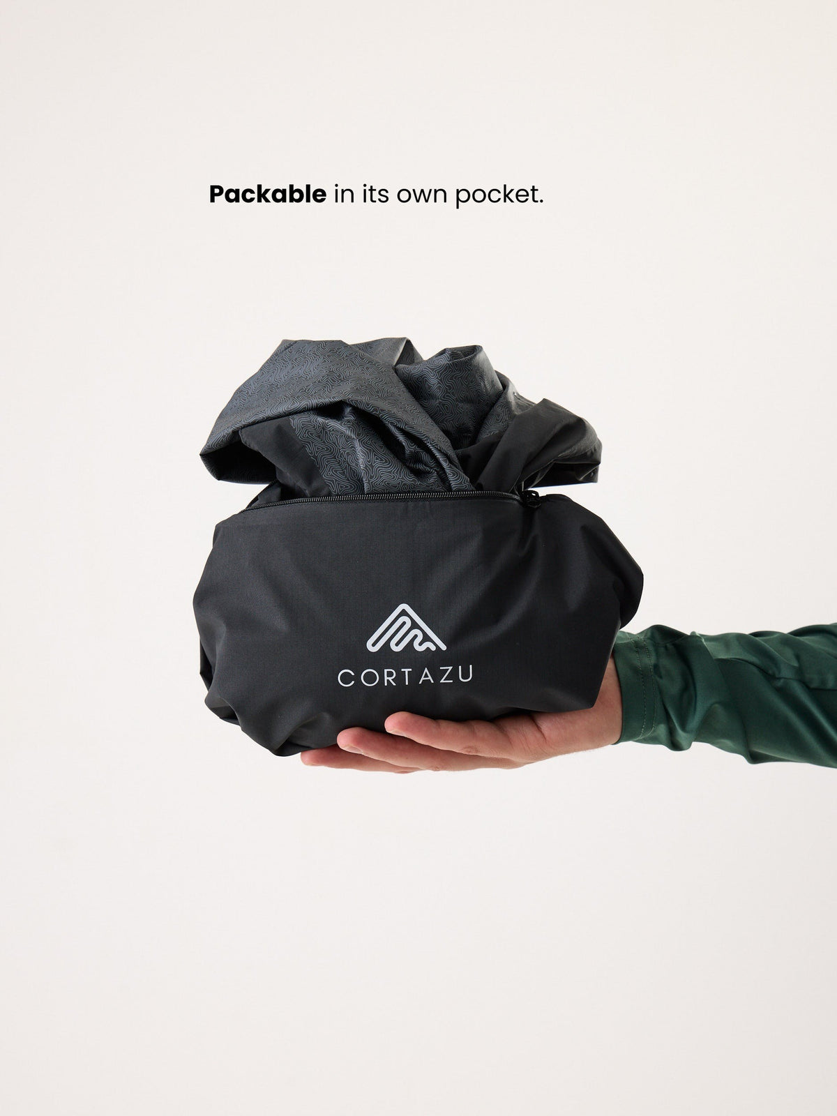 Cortazu Aero Rain Jacket men's in Black, packable into its own pocket