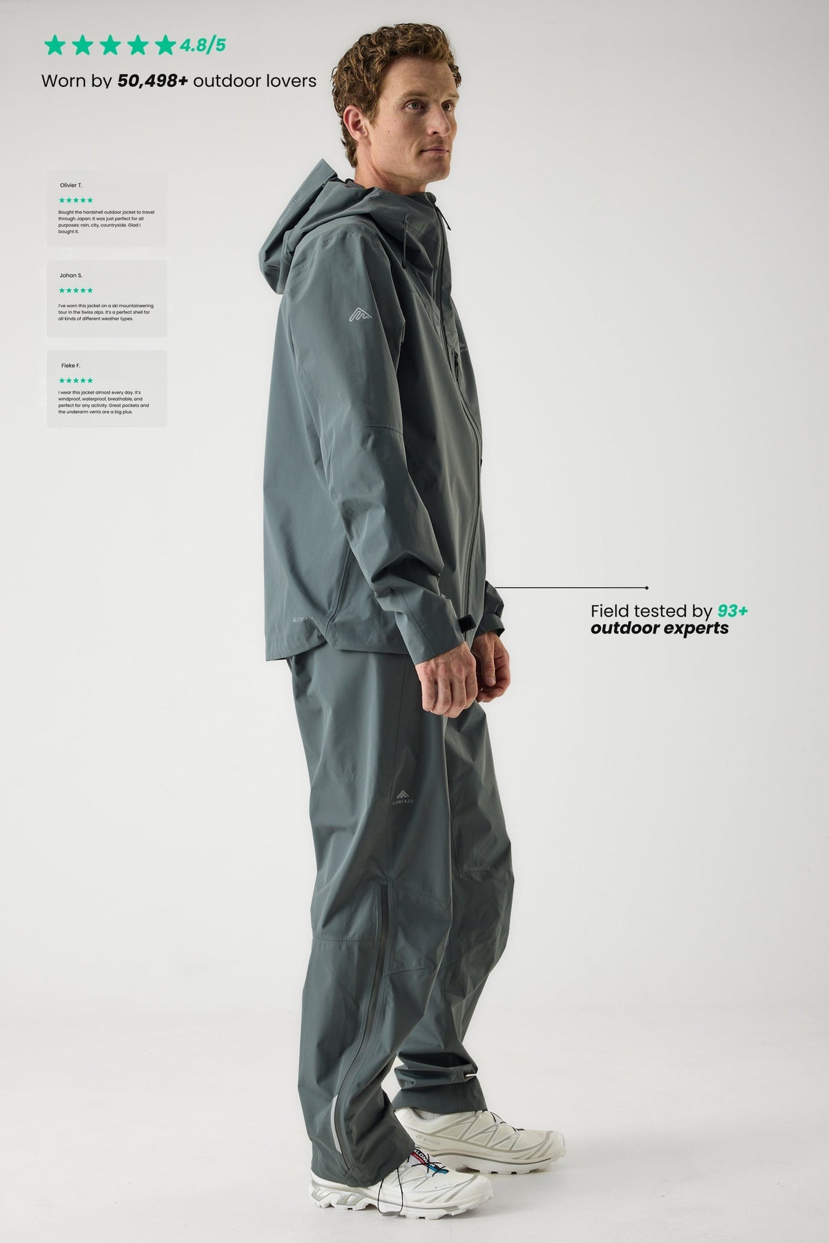 Cortazu Aero Rain Jacket men's in Mid Grey, side profile on model