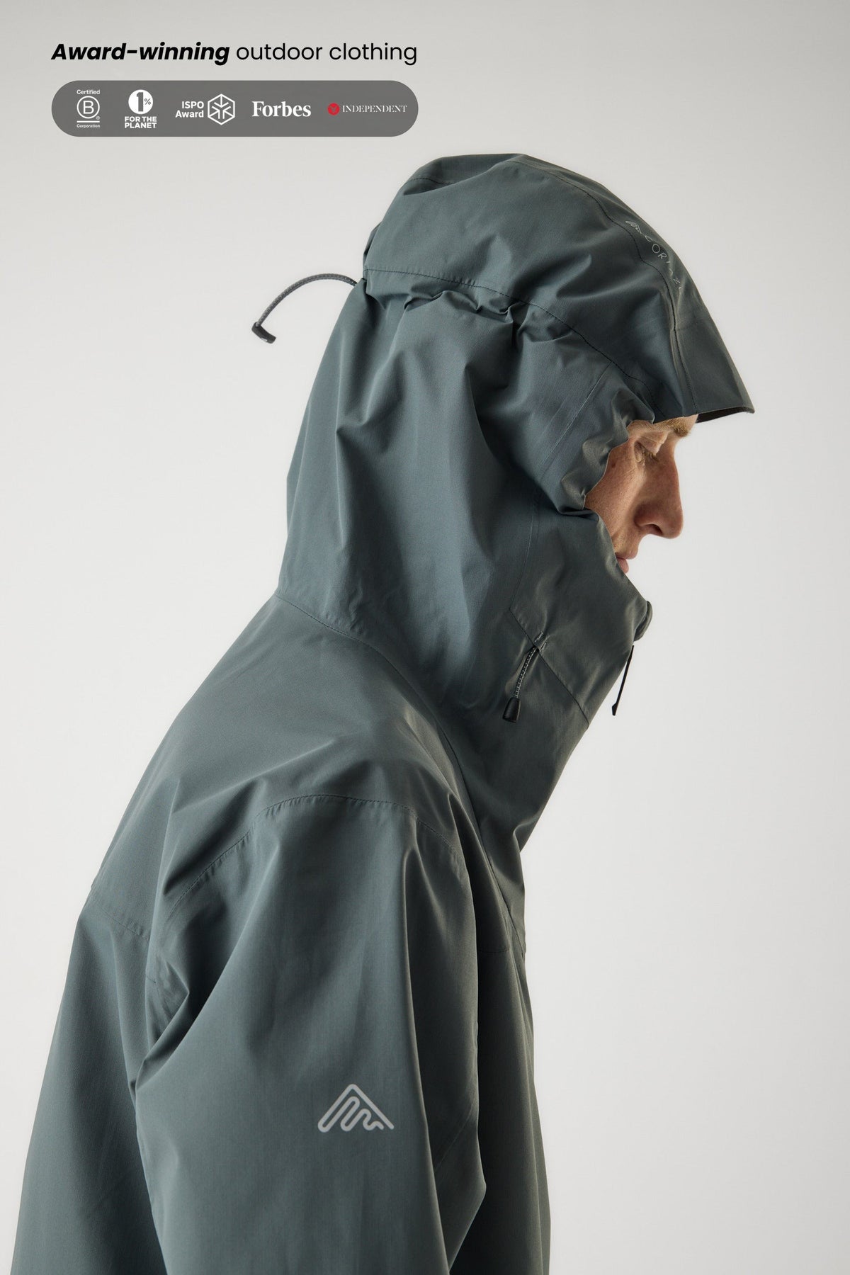 Cortazu Aero Rain Jacket men's in Mid Grey, adjustable storm hood