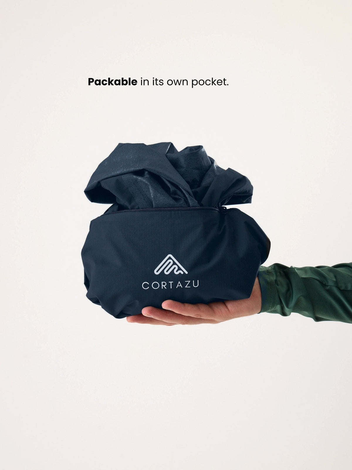 Cortazu Aero Rain Jacket men's in Navy, packable into its own pocket