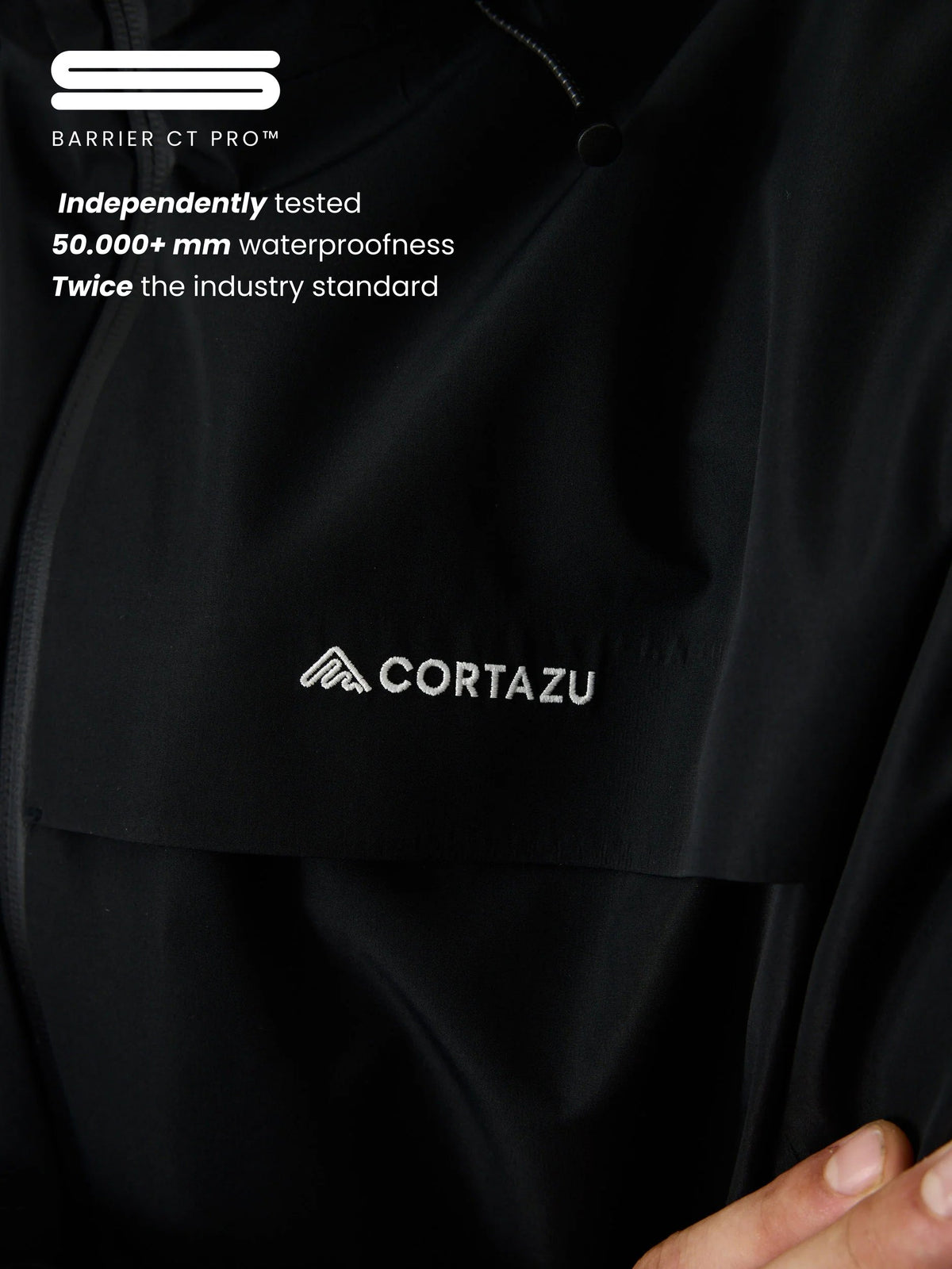 Cortazu Delta INS Shell Jacket men's in Black, fabric close-up with Barrier CT Pro™ waterproof membrane