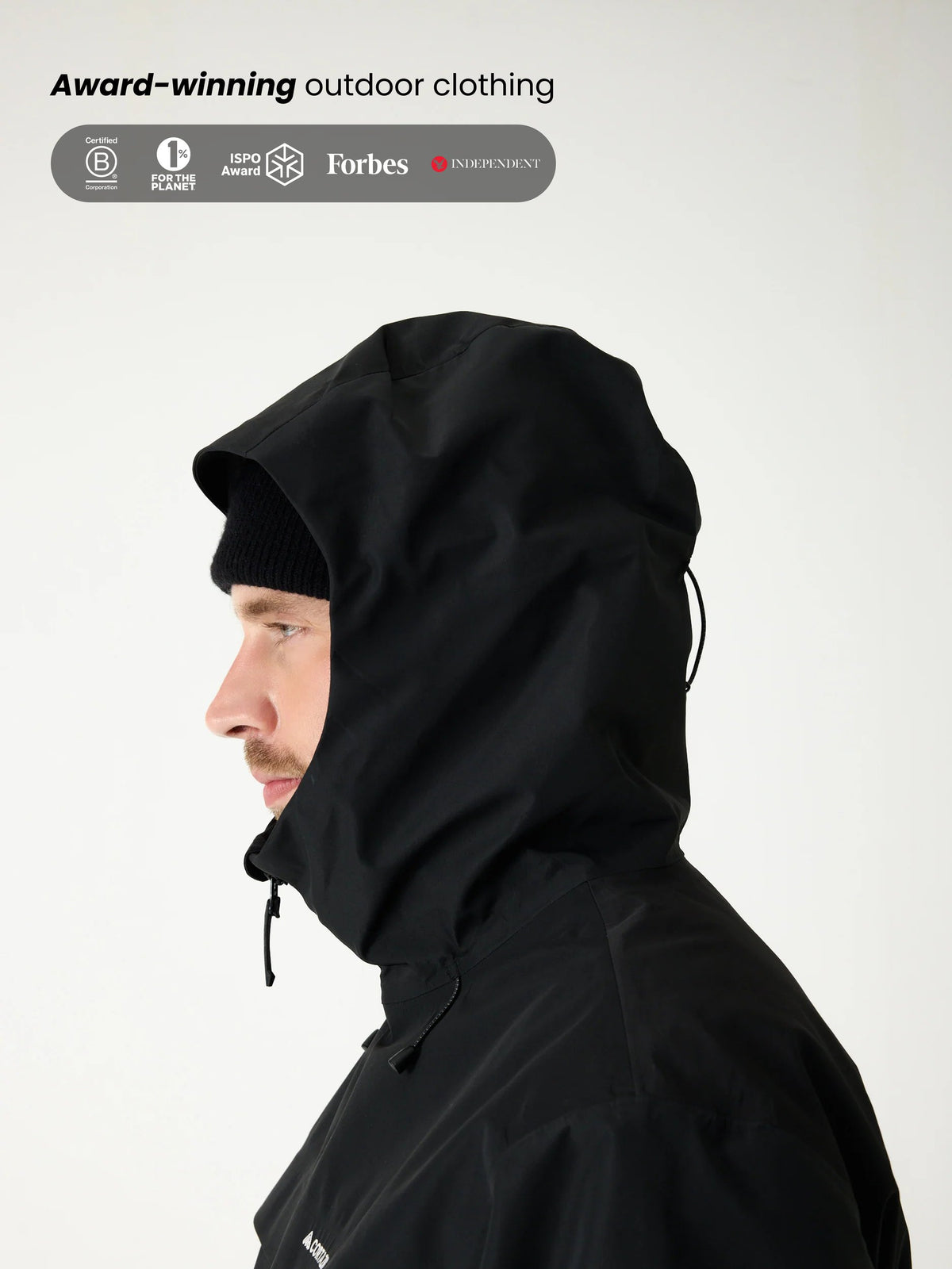 Cortazu Delta INS Shell Jacket men's in Black, adjustable hood, side view