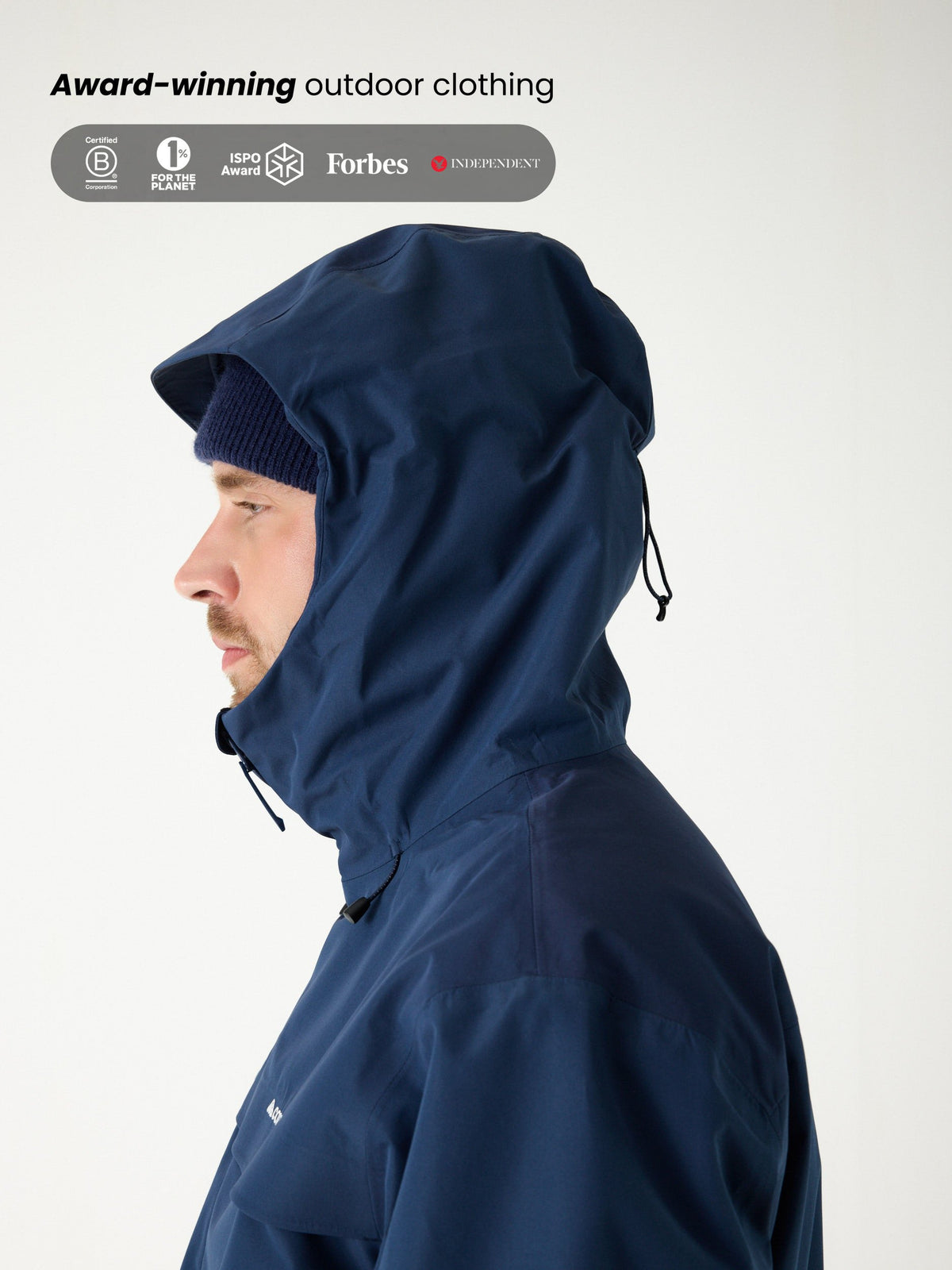 Cortazu Delta INS Shell Jacket men's in Dark Blue, adjustable hood, side view