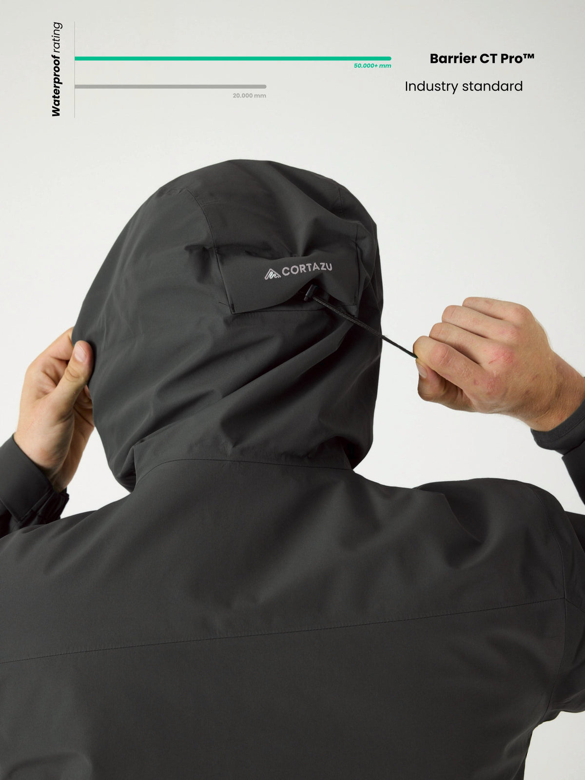 Cortazu Delta INS Shell Jacket men's in Dark Grey, hood and back view