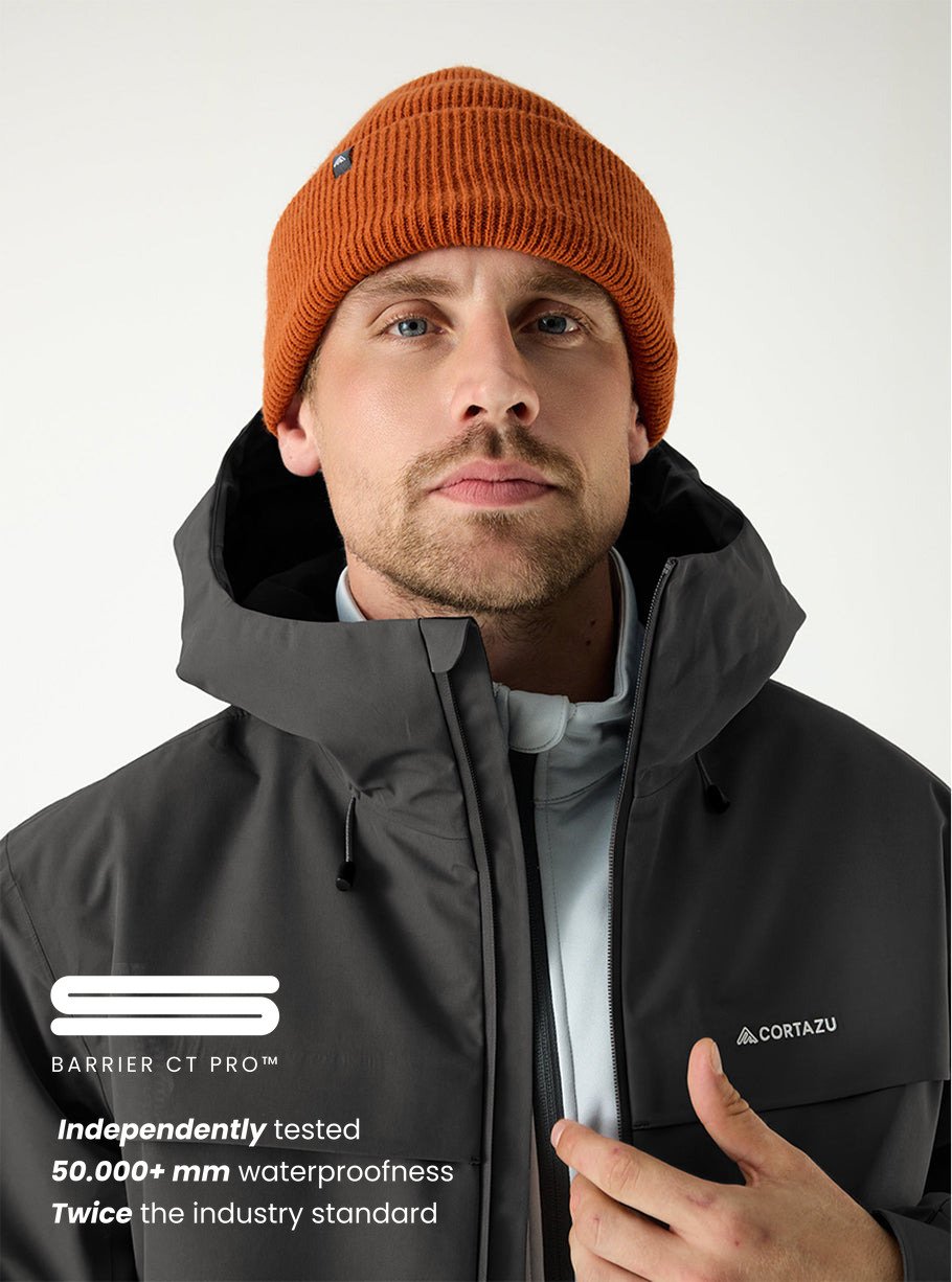 Cortazu Delta INS Shell Jacket men's in Dark Grey, fabric close-up with Barrier CT Pro™ waterproof membrane