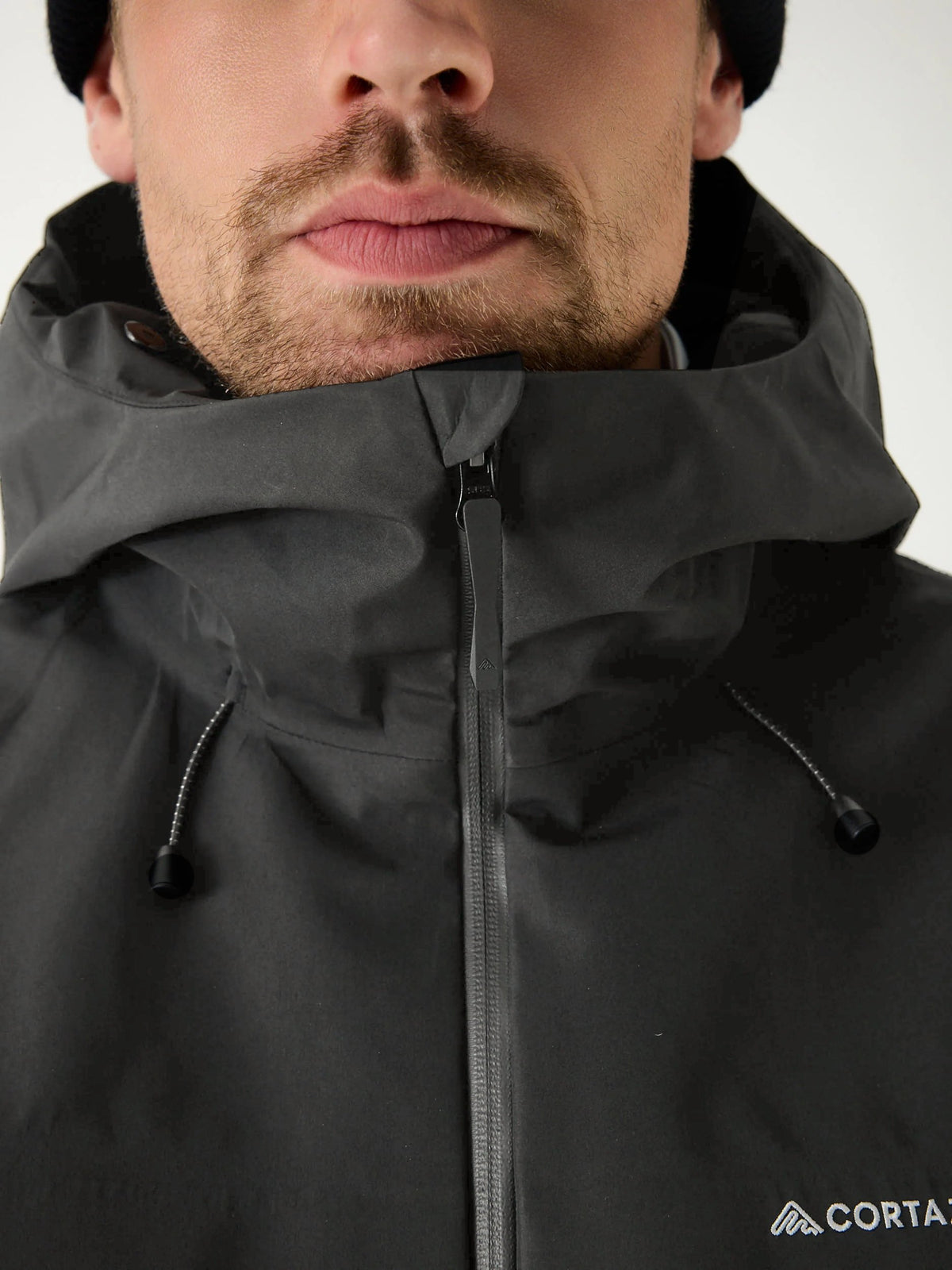 Cortazu Delta INS Shell Jacket men's in Dark Grey, front zip close-up