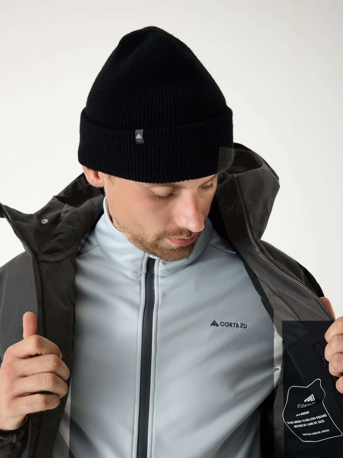 Cortazu Delta INS Shell Jacket men's in Dark Grey, worn open over a mid layer