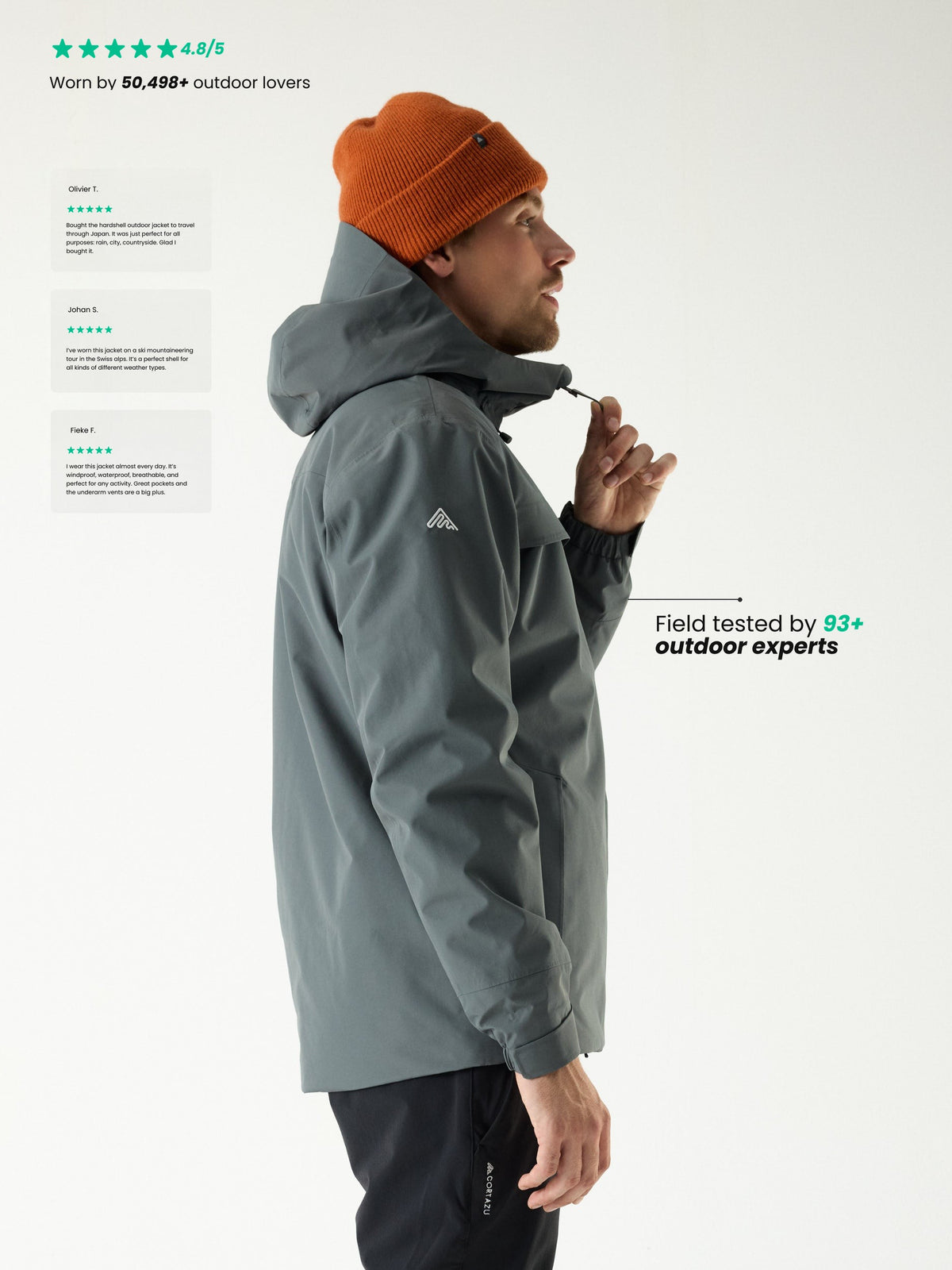 Cortazu Delta INS Shell Jacket men's in Mid Grey, side view on model with customer reviews