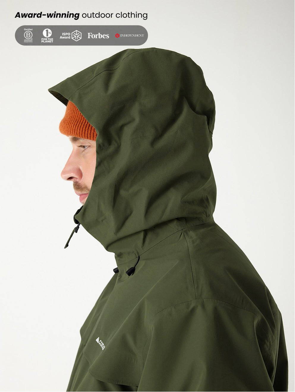 Cortazu Delta INS Shell Jacket men's in Mud Green, adjustable hood, side view