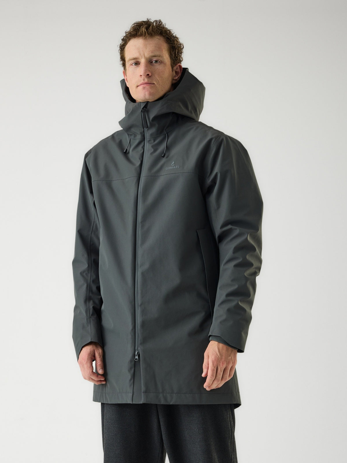 Cortazu Delta INS Parka men's in Dark Grey, front view on model
