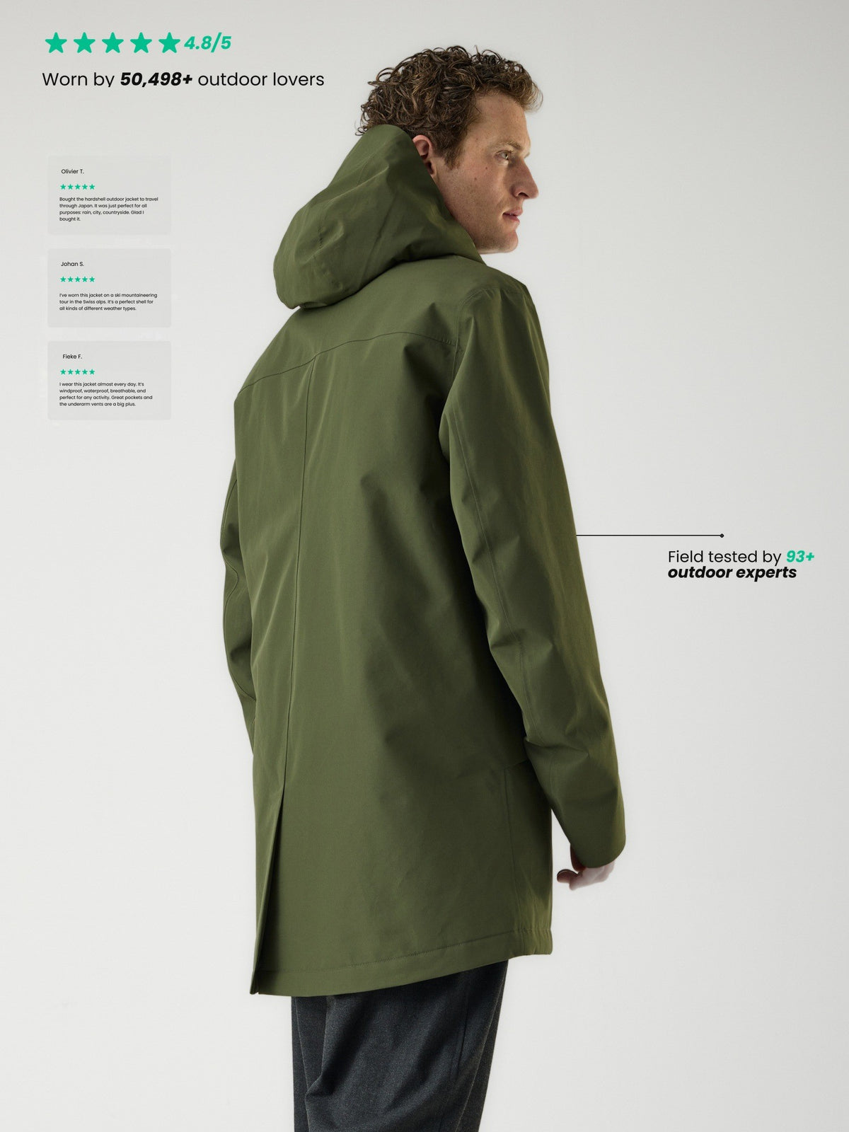 Cortazu Delta INS Parka men's in Mud Green, back three-quarter view on model