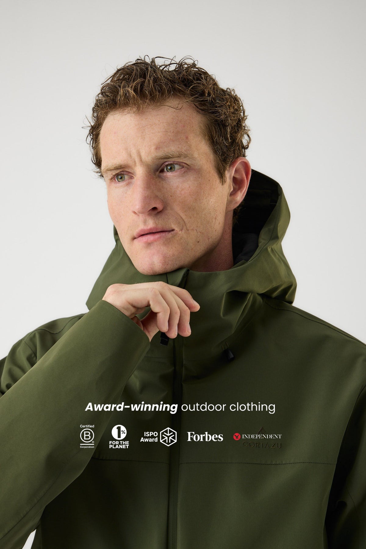 Cortazu Delta INS Parka men's in Mud Green, adjustable hood close-up