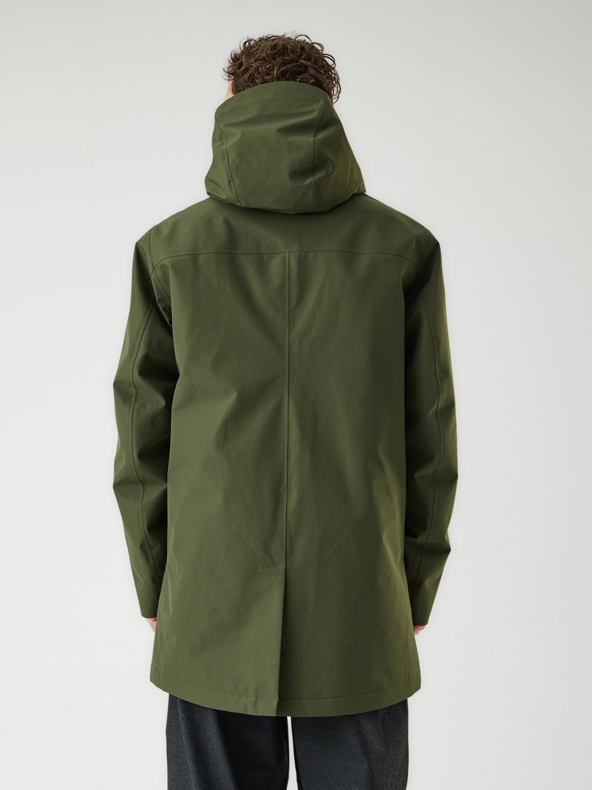 Cortazu Delta INS Parka men's in Mud Green, back view on model