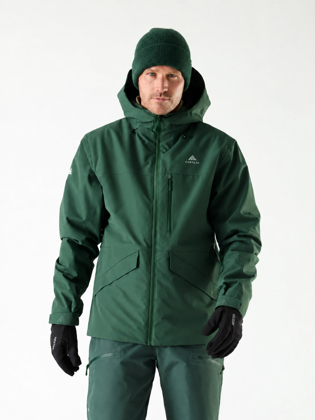 Cortazu Nunatak INS Ski Jacket men's in Dark Green, front view on model
