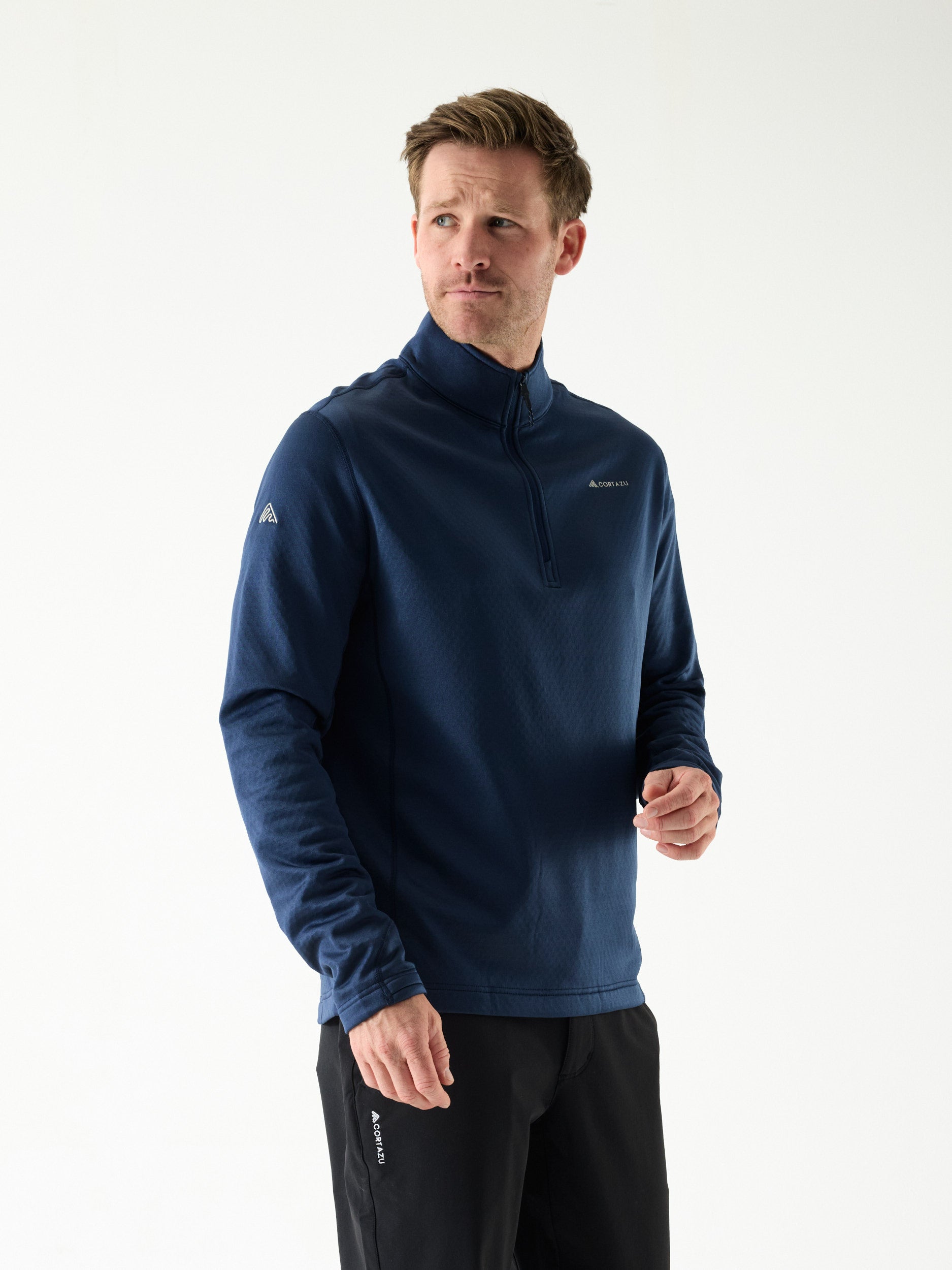 Load video: AR Lightweight Fleece Half-Zip 10M Dark Blue | Men